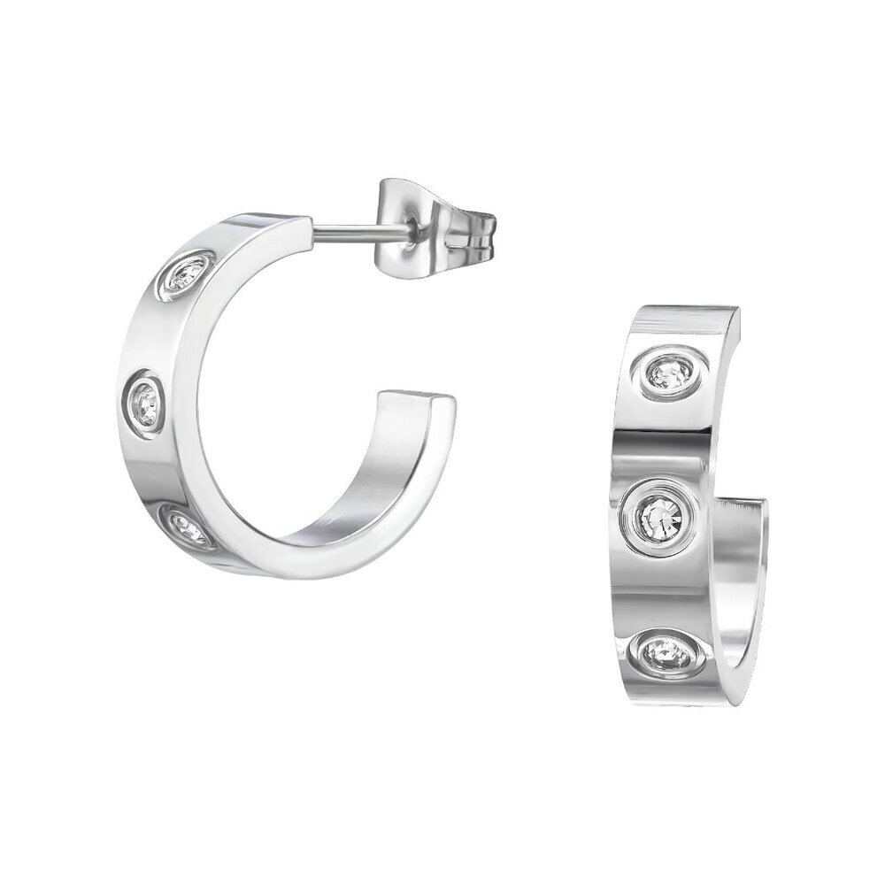 Stainless Steel Crystal Half Hoop Stud Earrings